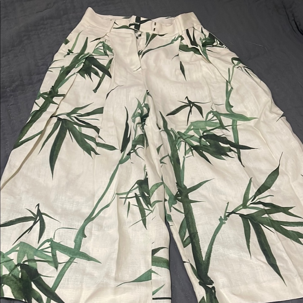 Massimo Dutti Cream and Green Wide Leg Pants